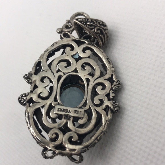 Vintage Sarda Artisan 18K Sterling silver Aquamarine and Blue Topaz Pendant - Picture 10 of 13